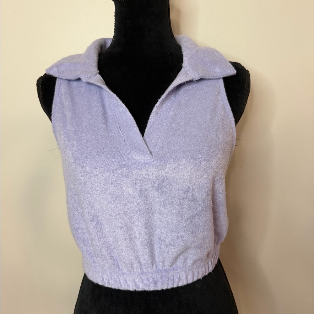 SO Terry Cloth Collared Crop Top | Poolside Beach Top | Size M